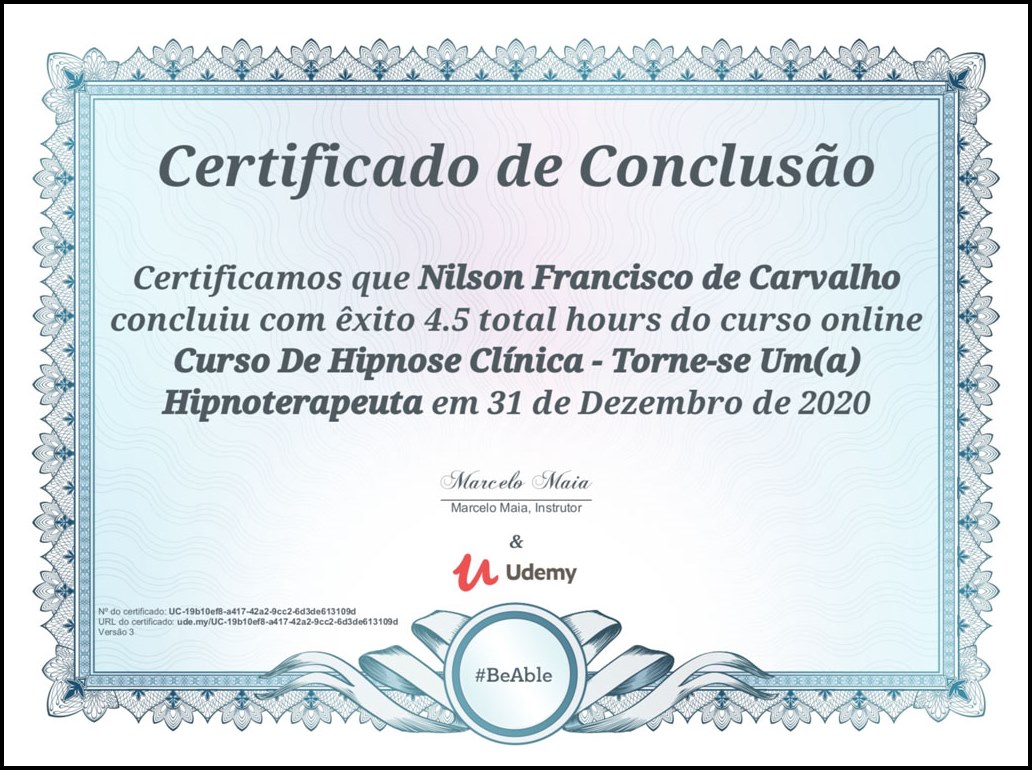 Certificado de conclusão hipnose clínica